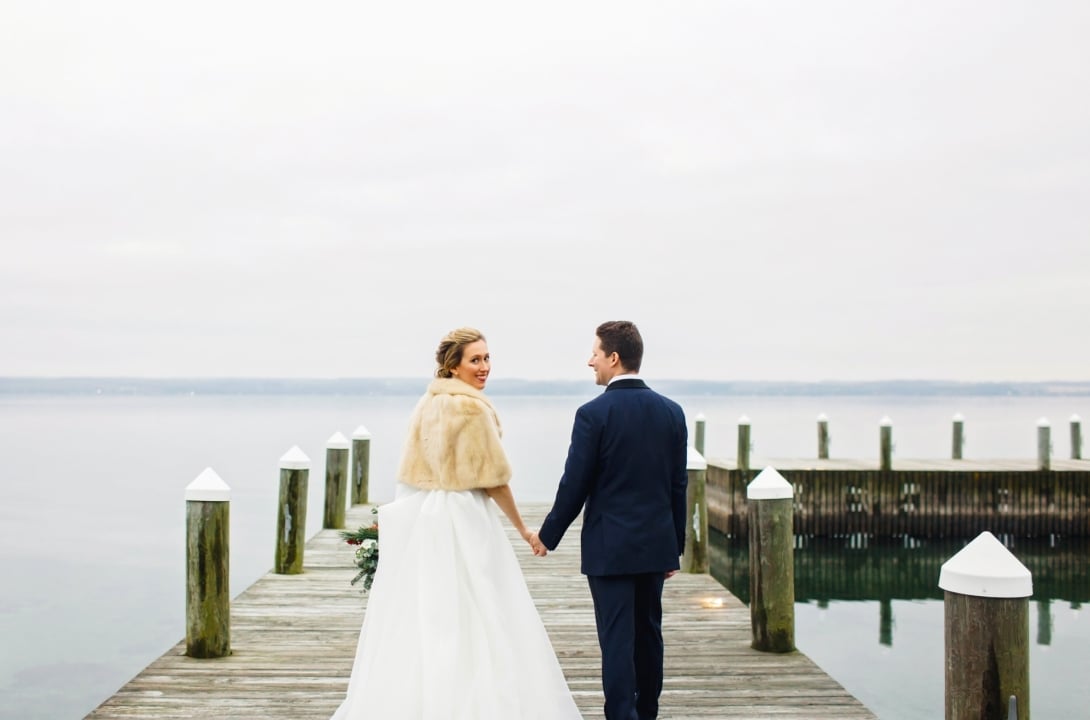 Bride and groom wedding image at St. Louis marina.